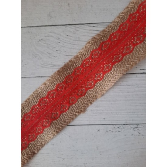 Лента из мешковины с кружевом, 5 см, цена за 2 м